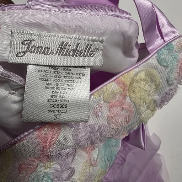 Jona Michelle Pastel Floral Dress with Lavender Tulle, Girls' Size 3T - Picture 7 of 10
